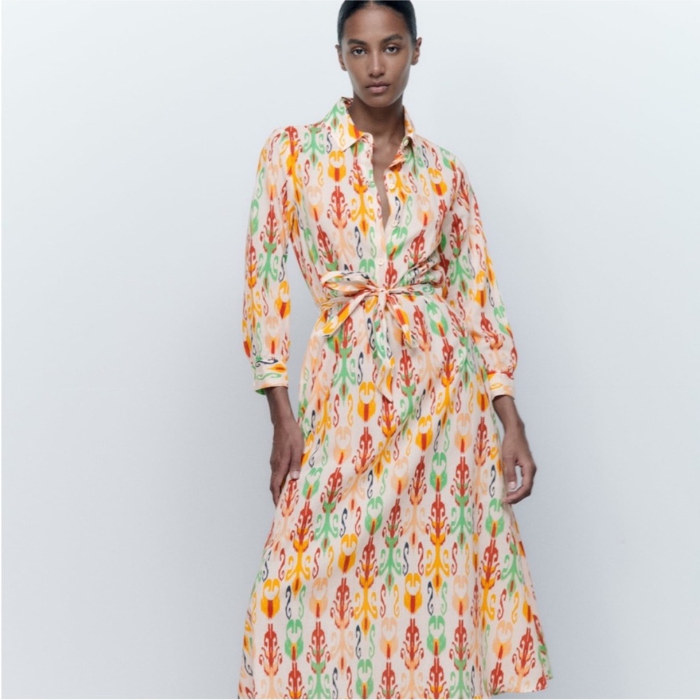 Zara printed dress with belt. The Melinda dress